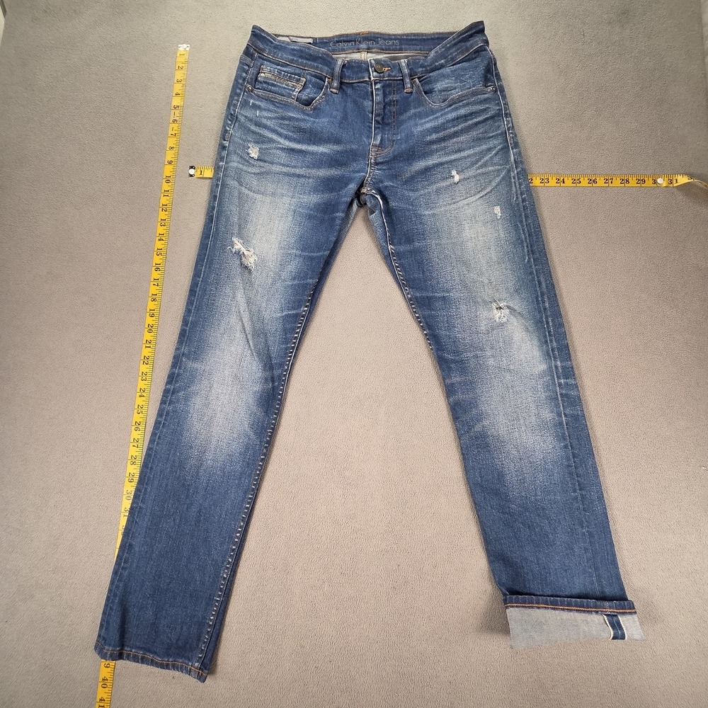 Calvin Klein Jeans Mens Selvedge Blue Skinny Whiskers Honeycomb Fits 30x30
